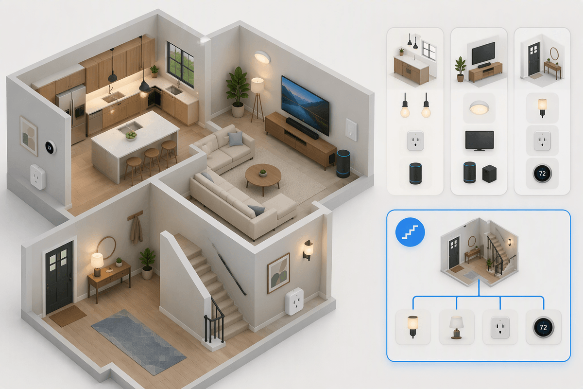 Better smart-home control with rooms, groups, and defaults